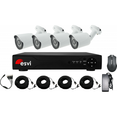 EVK-X4-BQH10B, комплект AHD видеонаблюдения на 4 уличные камеры, 720P, 2.8 мм